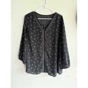 Talbots Black & White Floral 3/4 Sleeve Blouse Top Women's X-Large